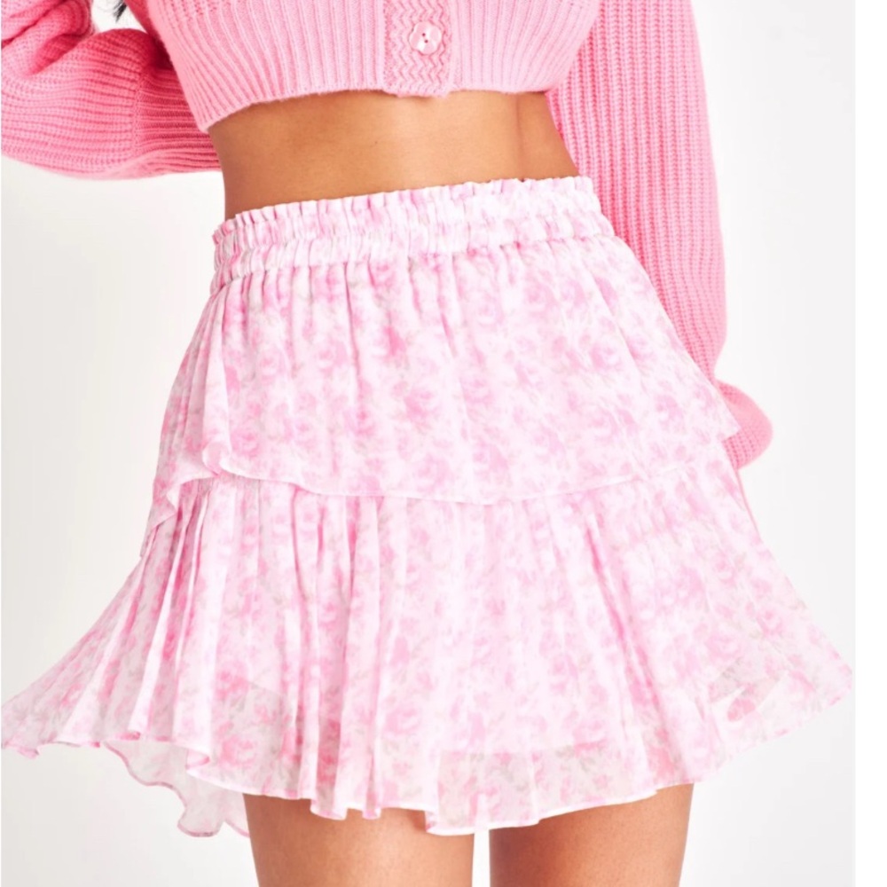 LoveShackFancy Pink Floral Mini Skirt